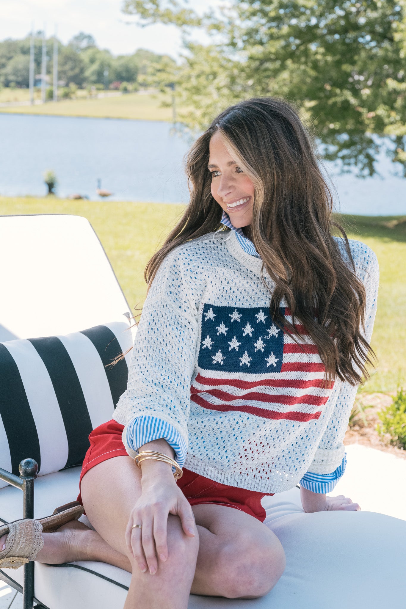 Patriotic American Flag Open Knit Sweater