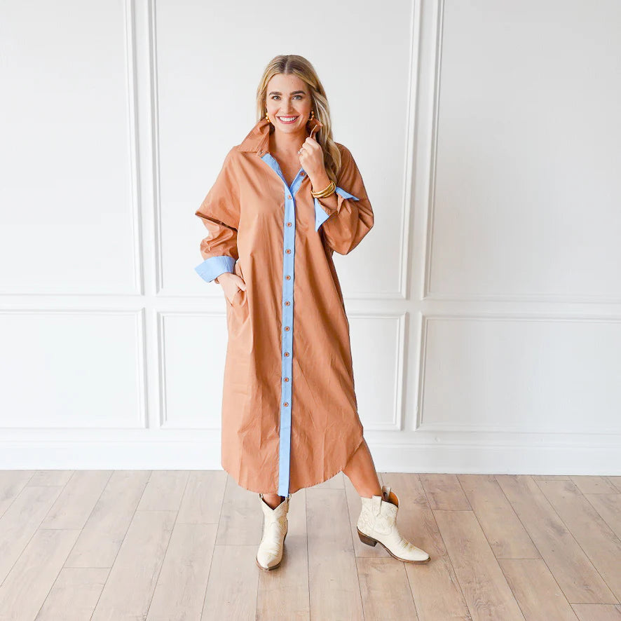 Dani Dress - Cocoa and Blue