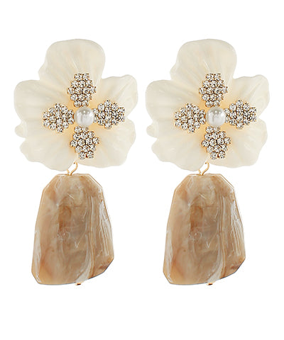 Crystal Flower & Geometric Shape Earrings - Two Colors