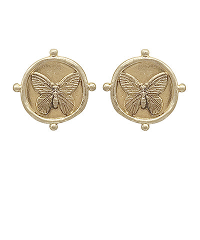 Vintage Style Coin Butterfly Textured Earrings