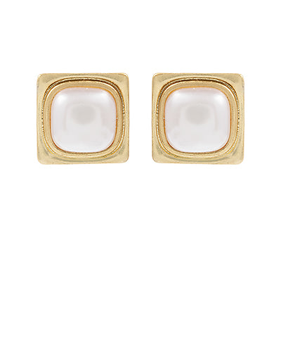 Pearl Square Dome Earrings