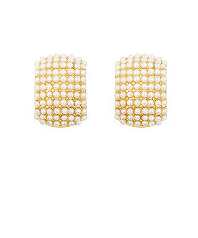 Wide Pave Pearl Half Hoop Earrings