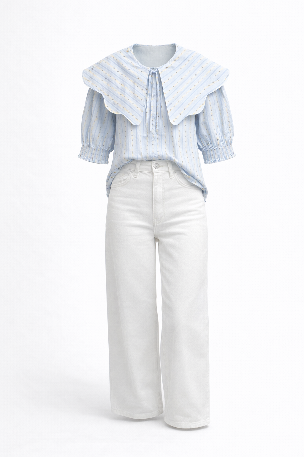 Floral Stripe Collar Button Top