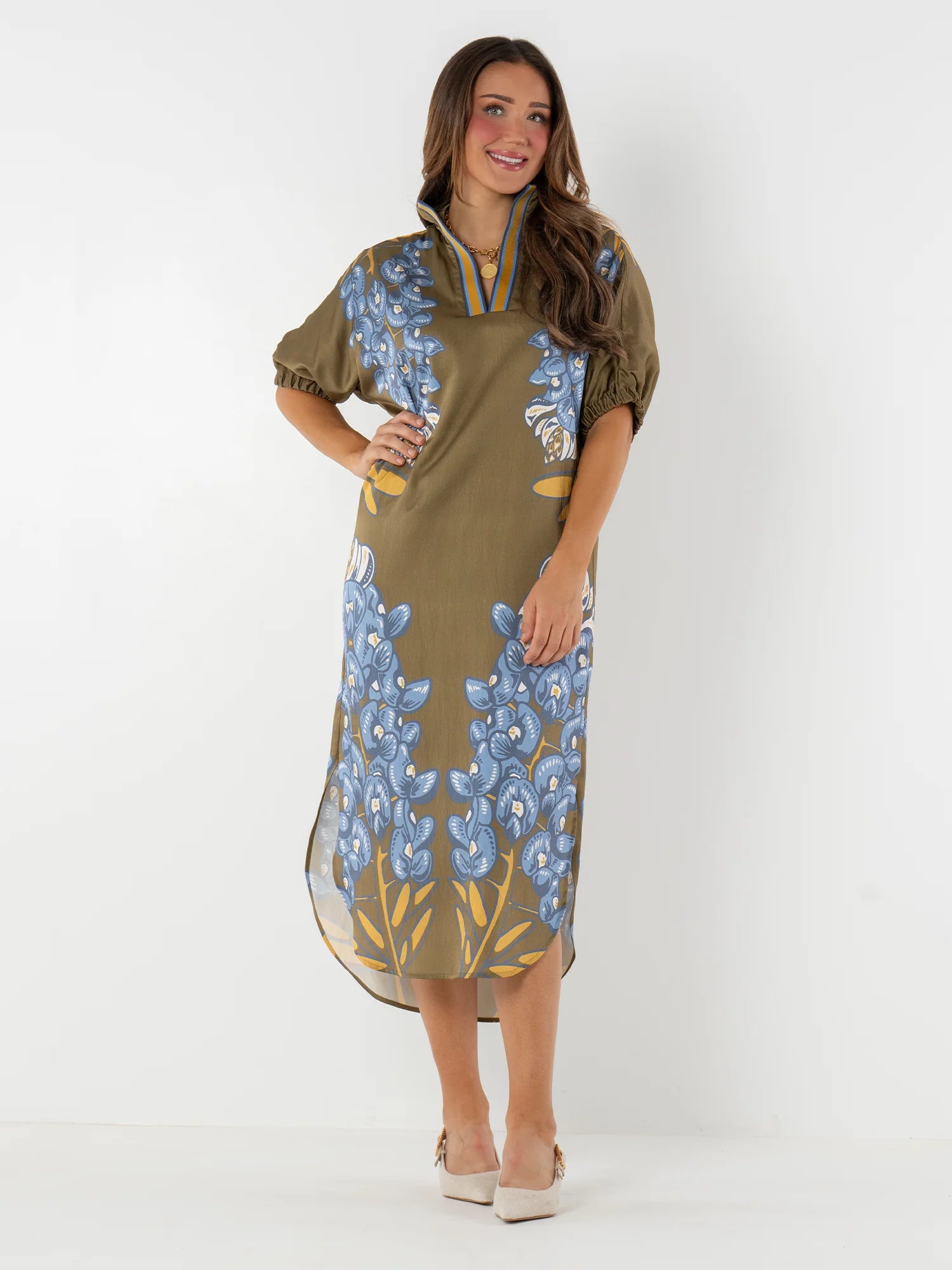 Poppy Caftan - Bluebonnet Textured Silk