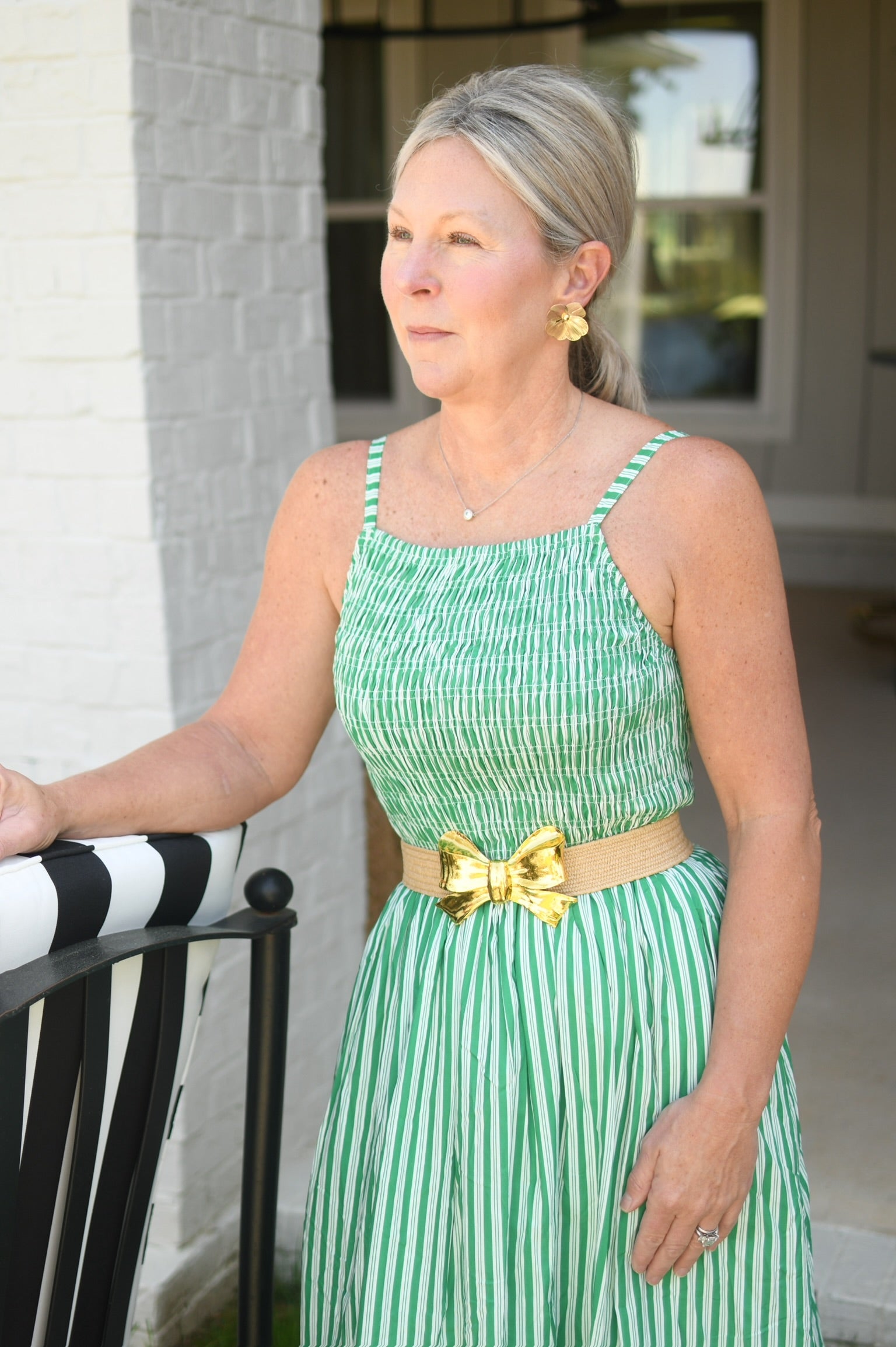 green dress and white wedge lady Girl in The Green Dress and White Shoes