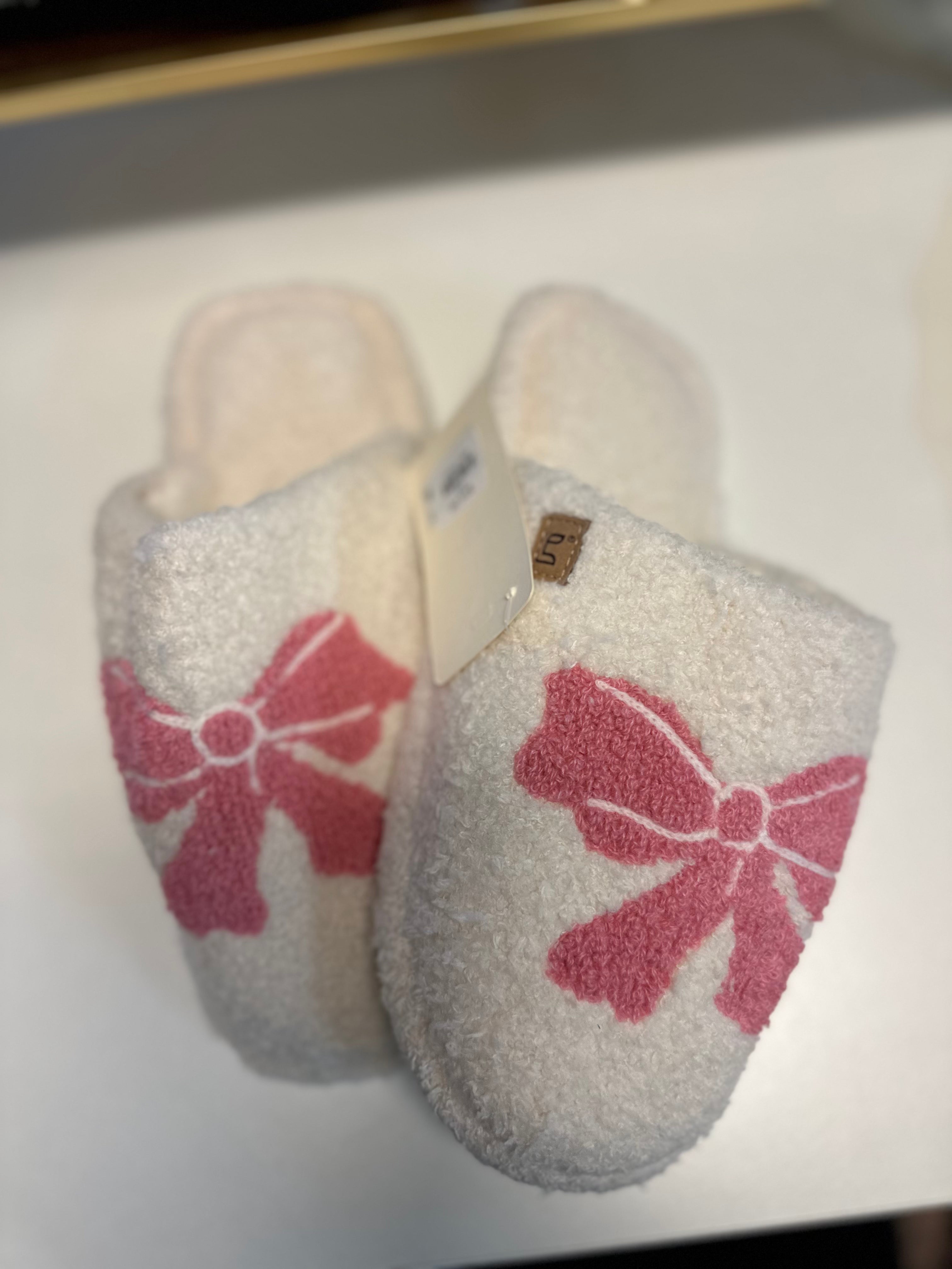 Ribbon Embroidered Slippers - Ivory w/ Pink