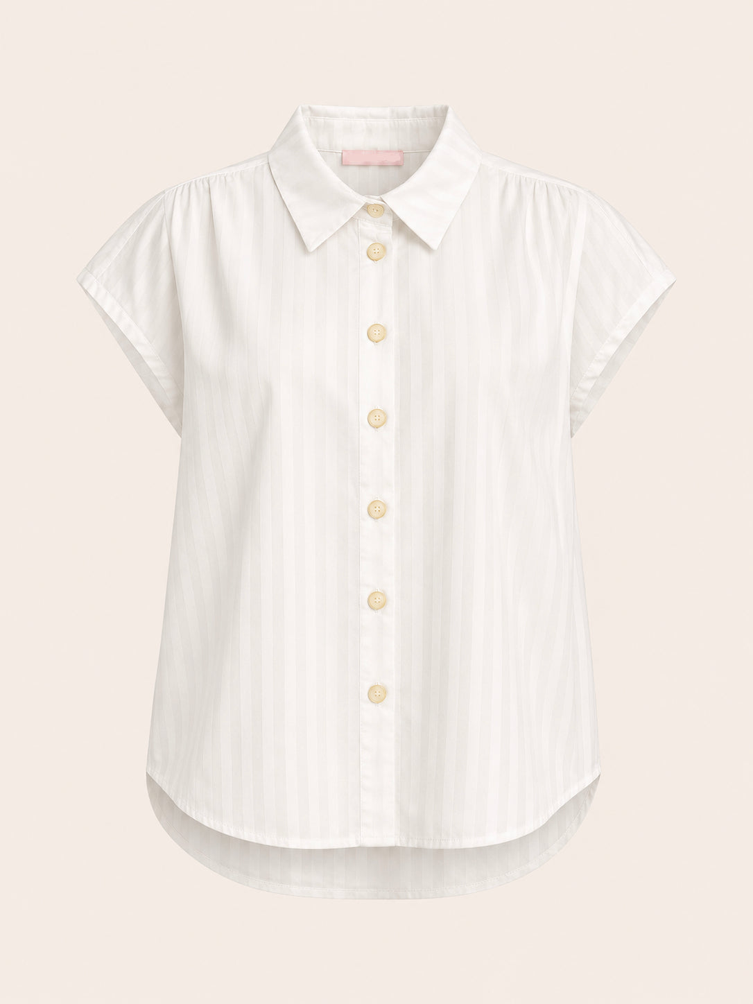Stripe Bubble Sleeve Button Up Top - White