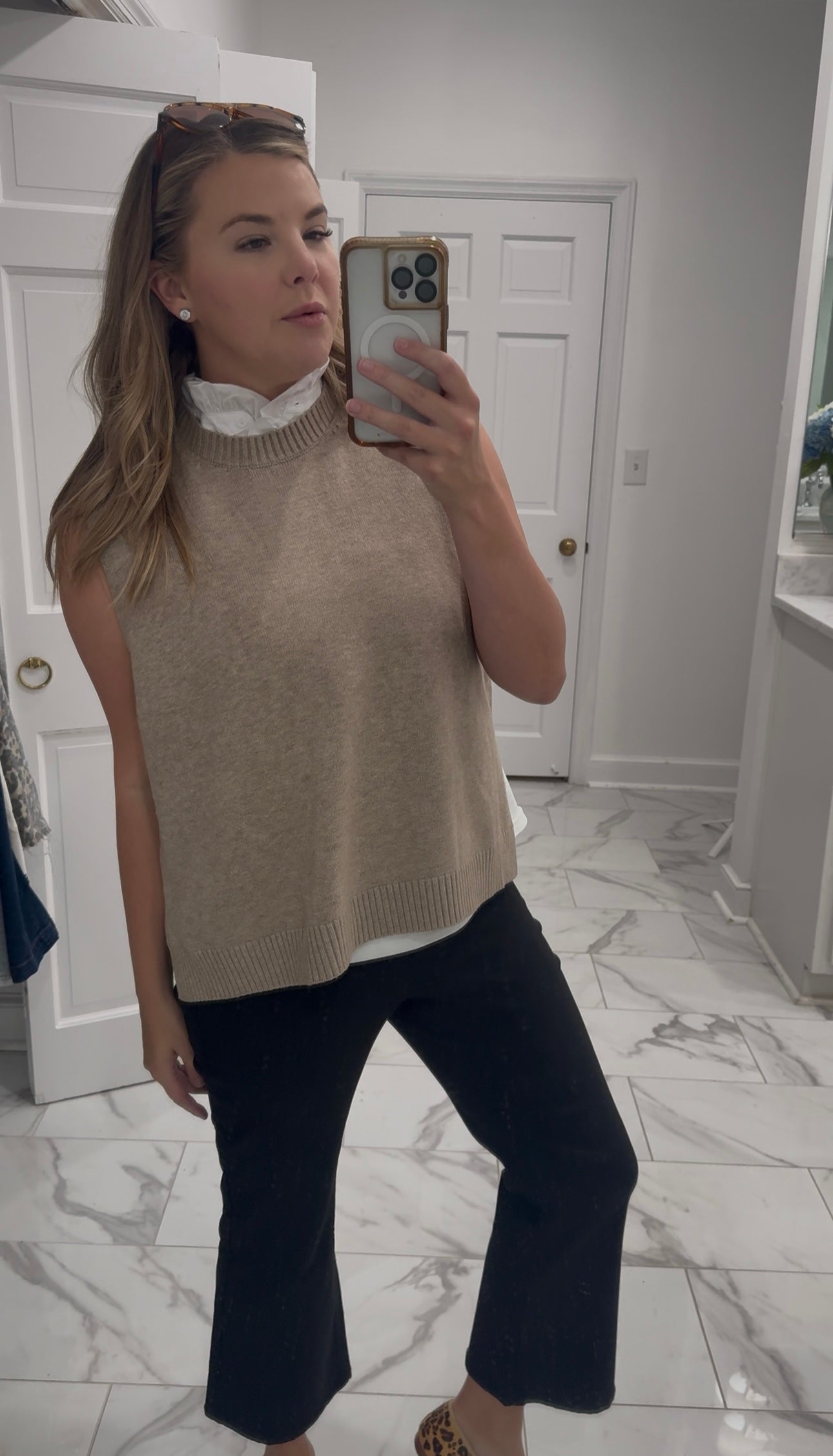 Haines Hi Low Sleeveless Cashmere Top - Dark Beige