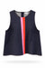 Dark denim sleeveless top with colorful vertical stripes on a white background