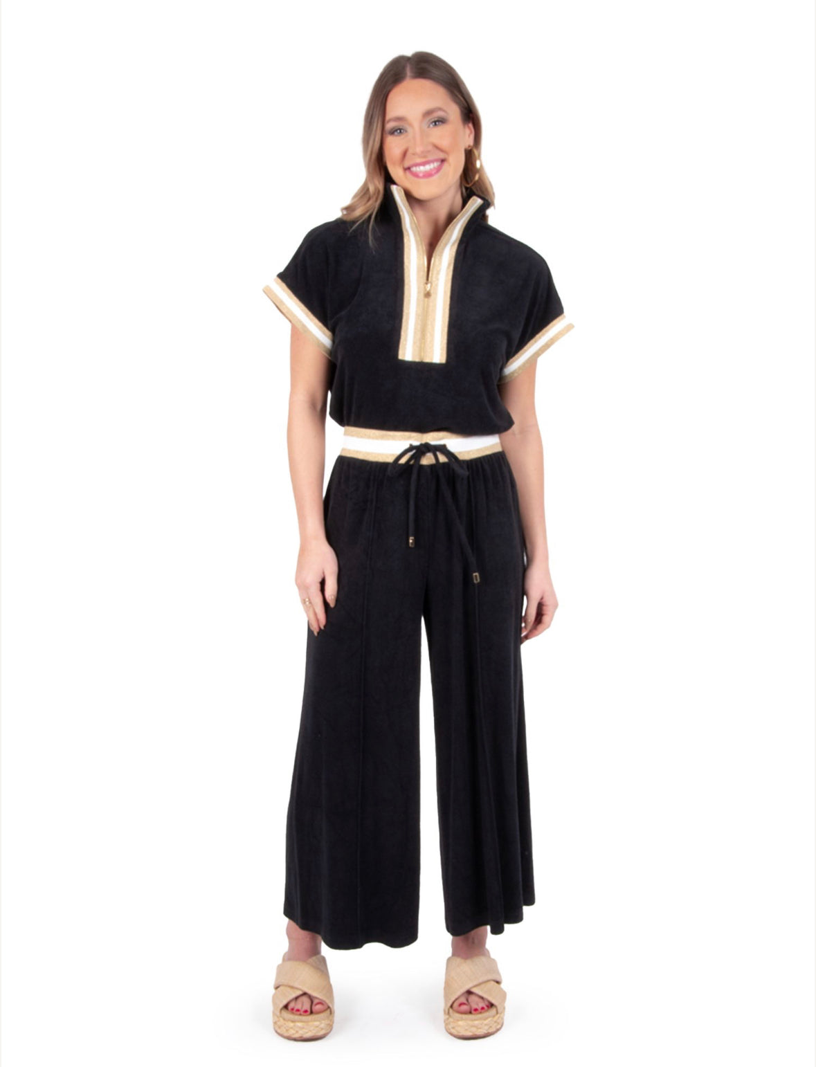 Teddy Crop Trousers - Black Terry Cloth