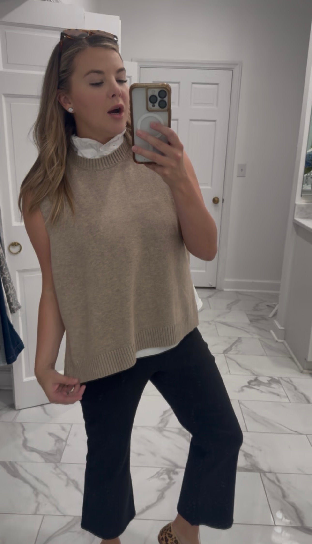 Haines Hi Low Sleeveless Cashmere Top - Dark Beige