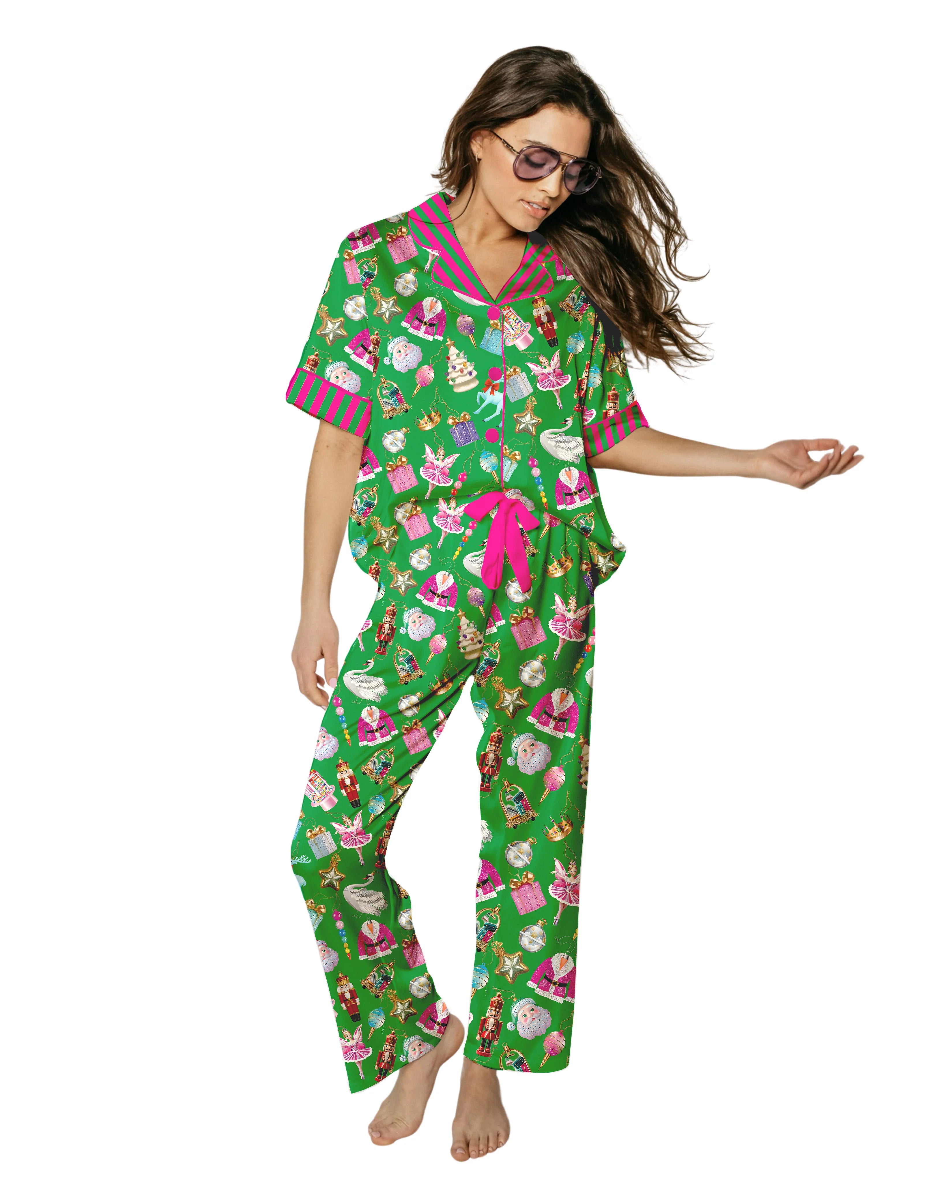 Silky Holiday Baubles Short Sleeve Pant Set