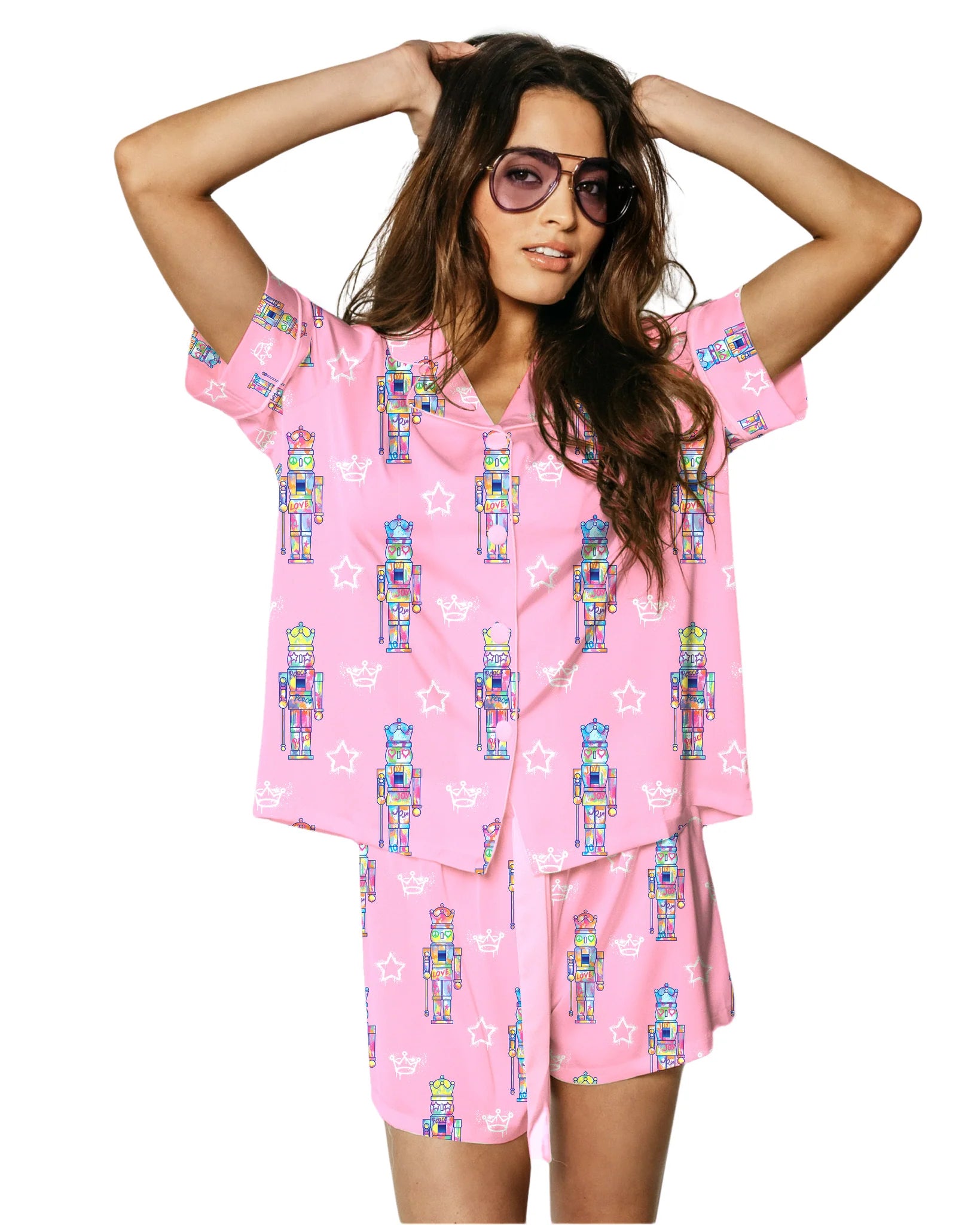 Silky Graffiti Nutcracker Short Sleeve Short Set