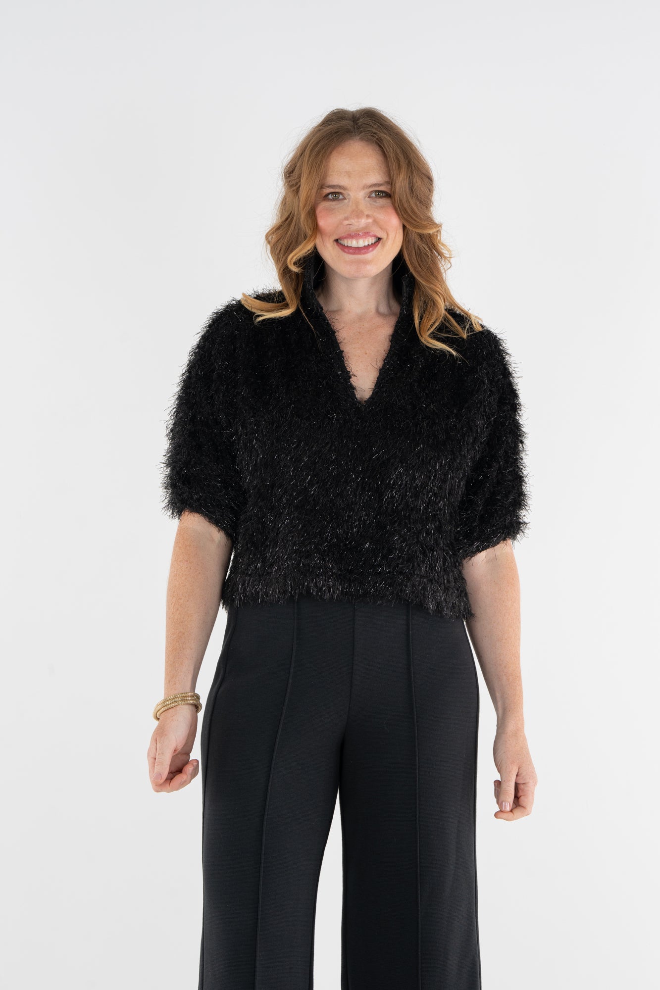 Estelle Top - Black Tie Feather Fringe