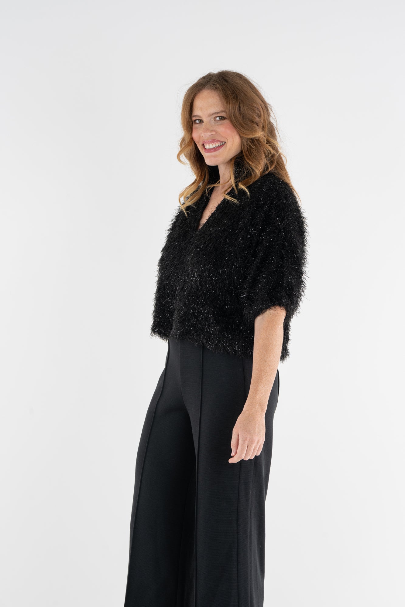 Estelle Top - Black Tie Feather Fringe