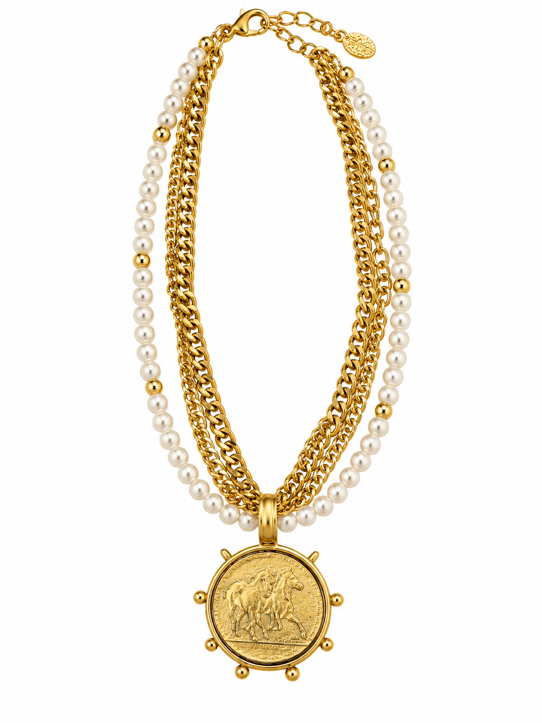 Pearl and Gold Coin Necklace