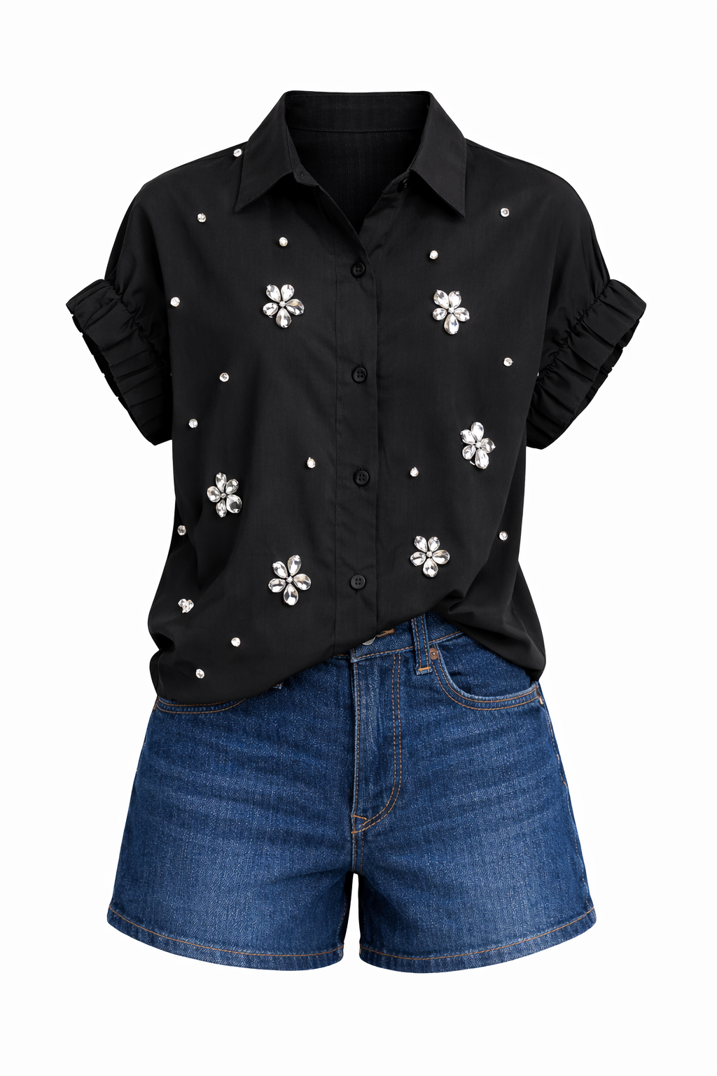 Solid Poplin Jeweled Top - Three Colors