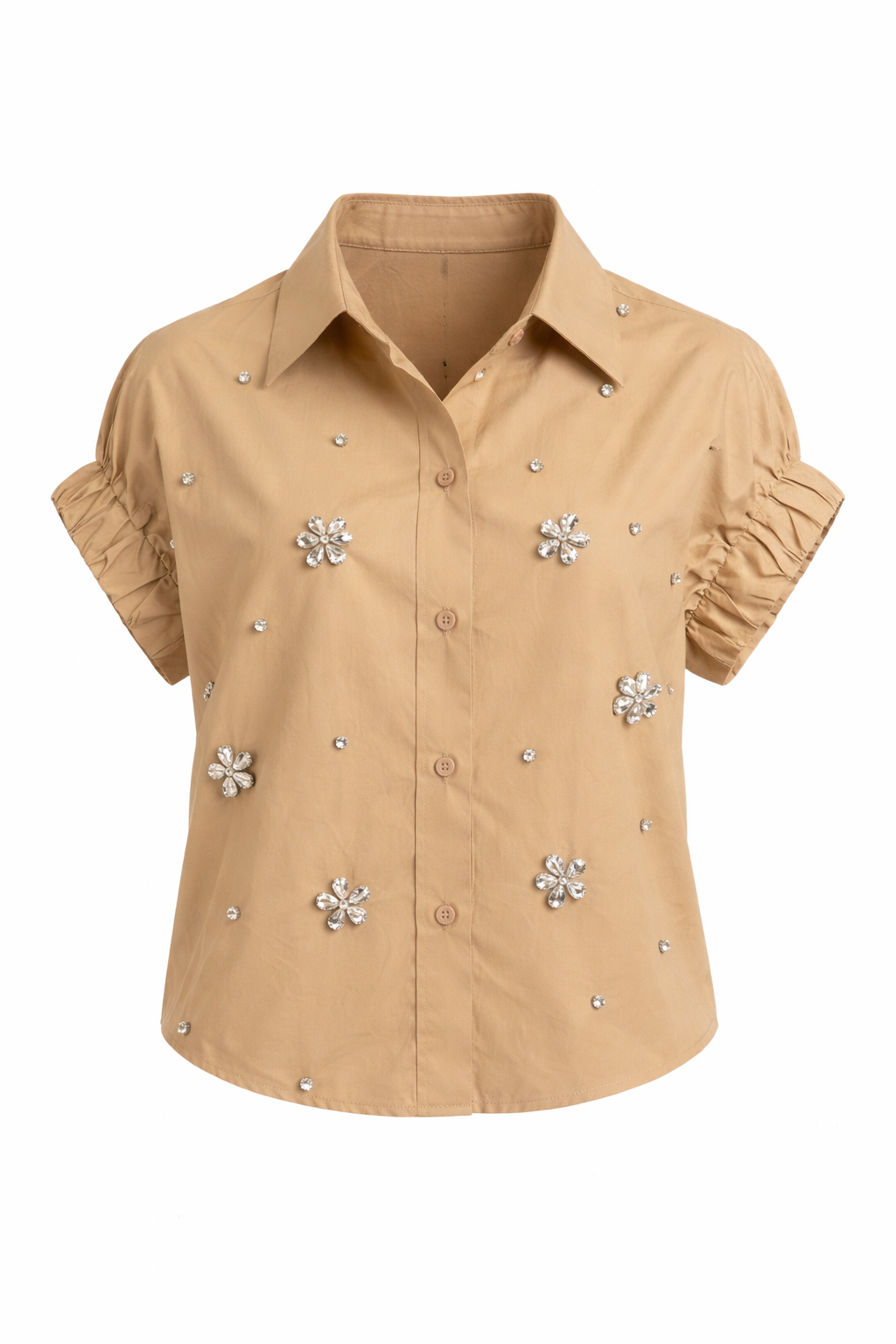 Solid Poplin Jeweled Top - Three Colors