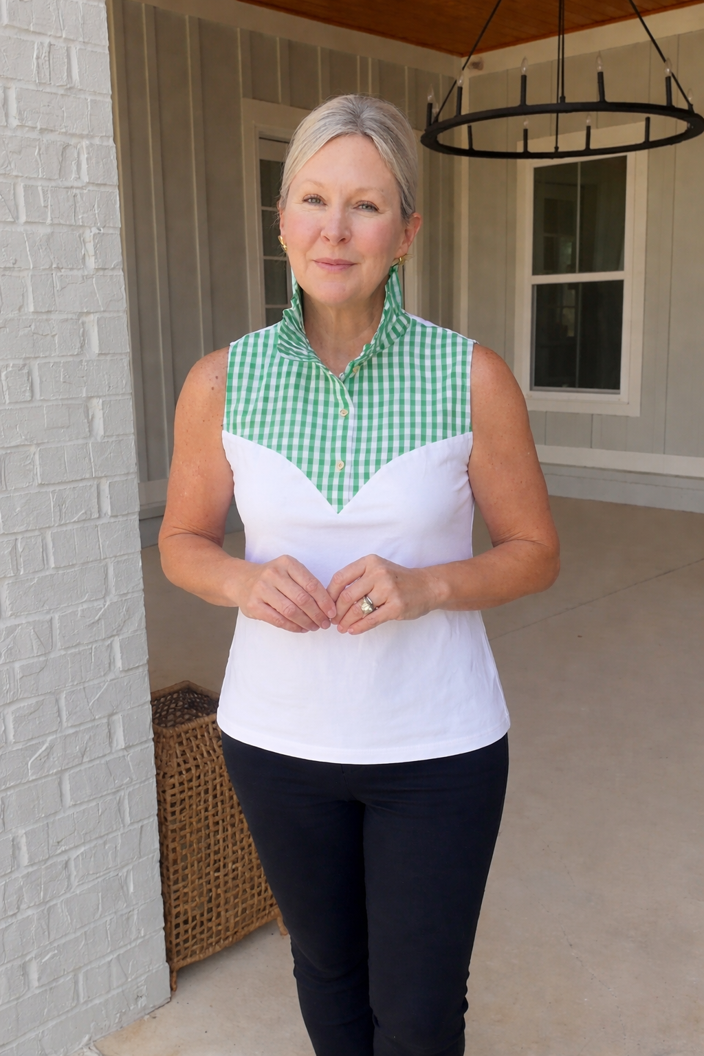 The Pom Pom Tank - Green Gingham *Pre Order*