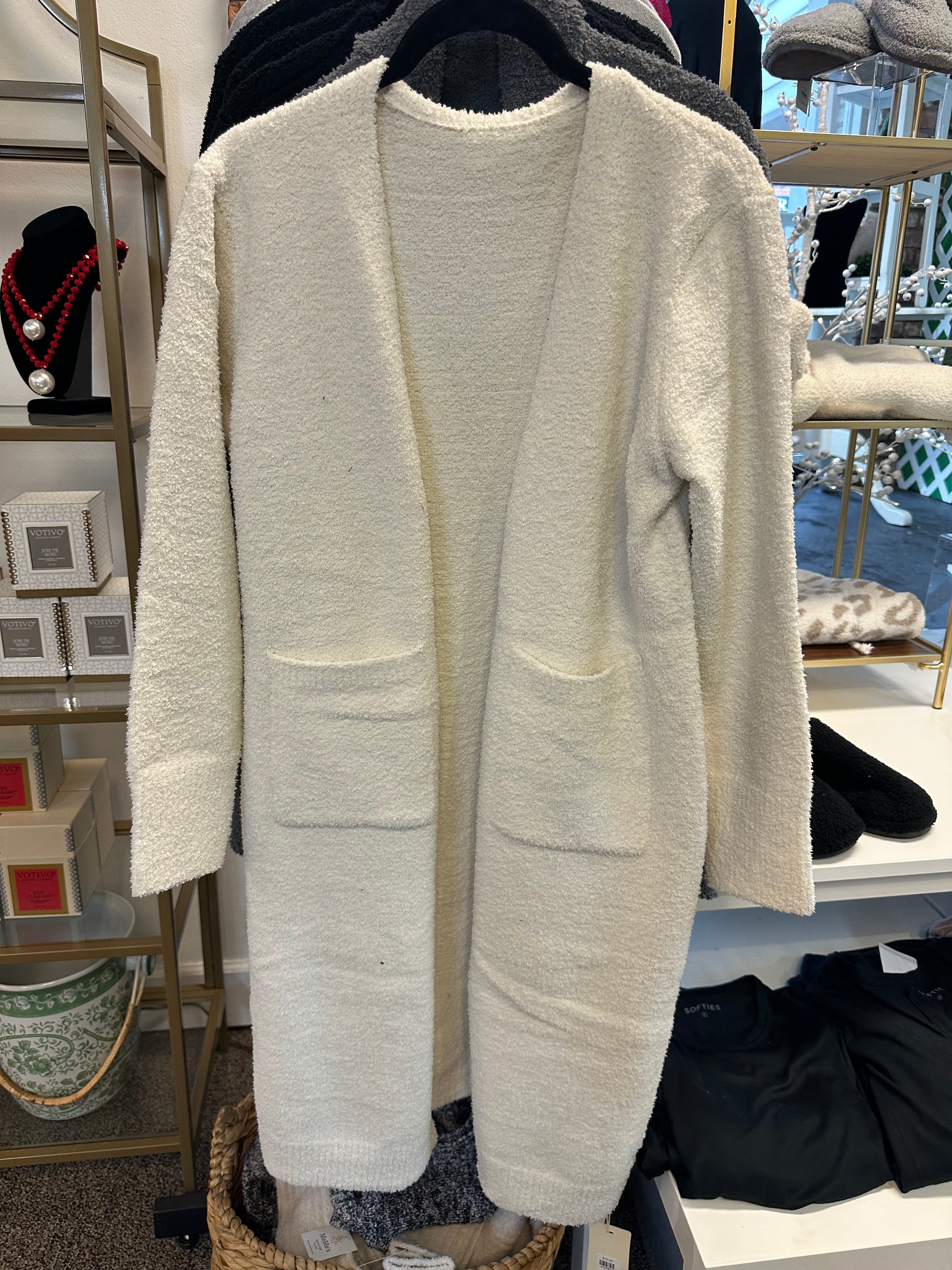 Solid Long Cardigan w/ Pockets - Ivory