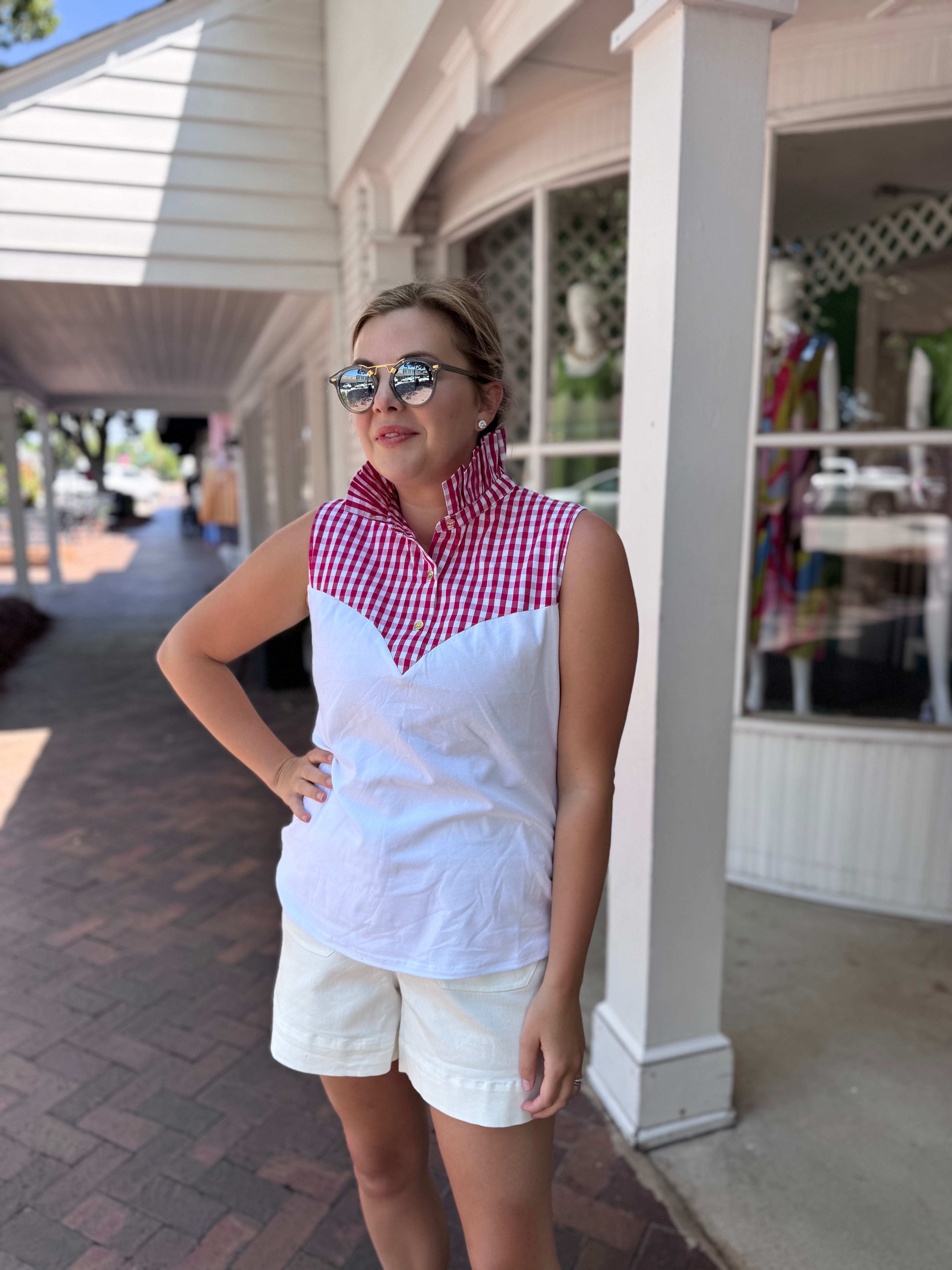The Pom Pom Tank - Hot Pink Gingham