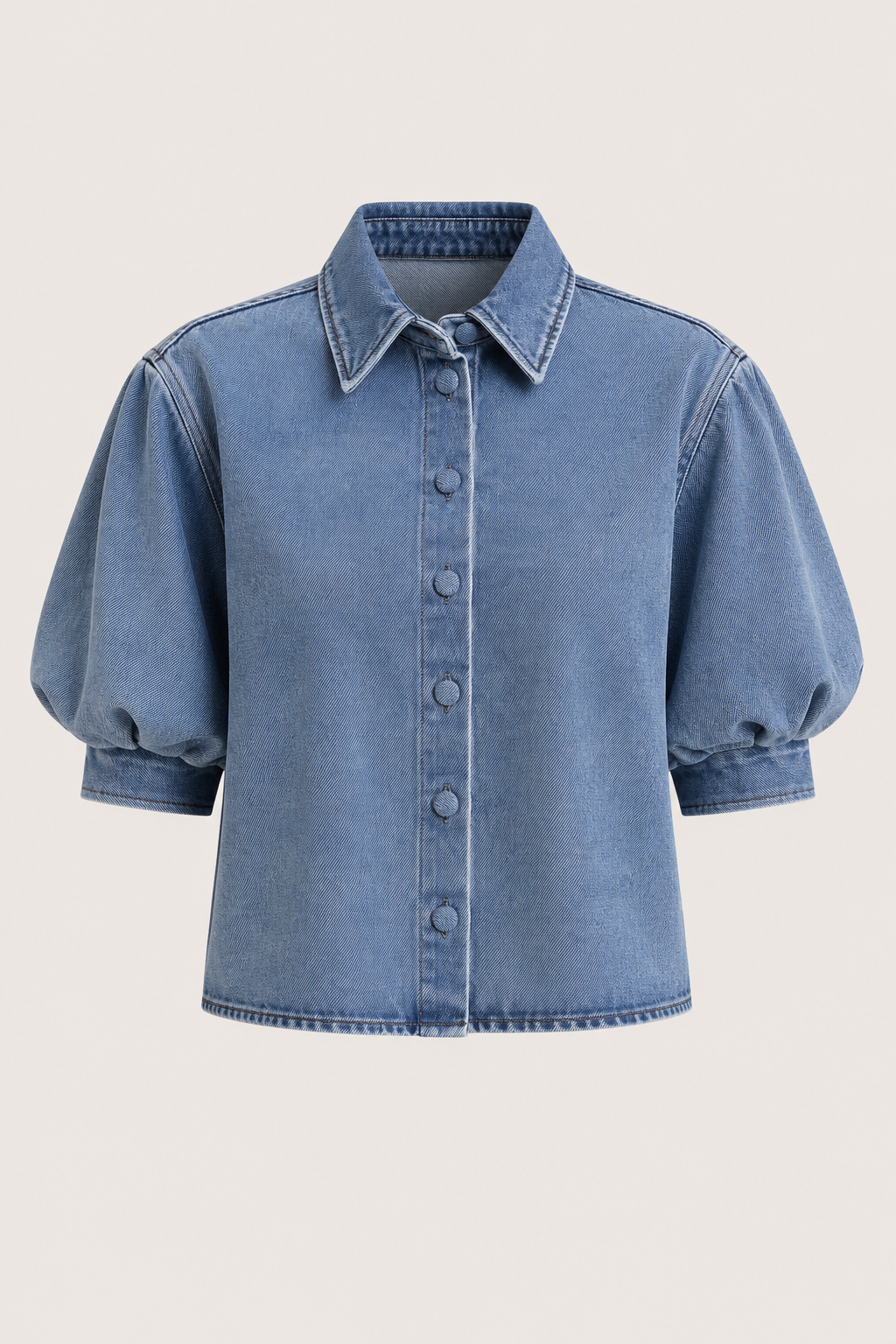 Denim Button Puff Sleeve Top