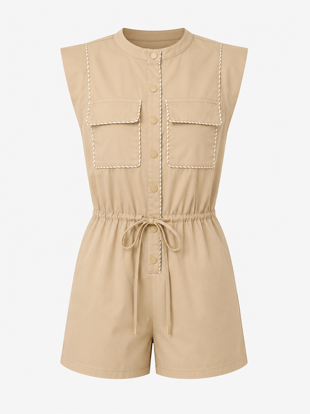 Contrast Piping Romper - Taupe
