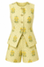 Yellow floral patterned vest and shorts set on a white background