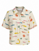 Short-sleeve shirt with colorful fish pattern on a white background