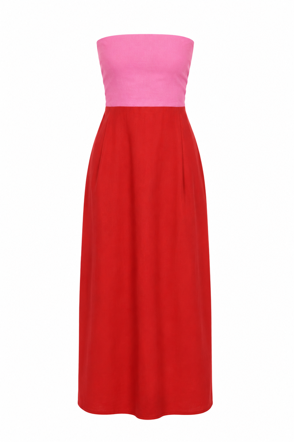 pink and red colorblock dress Colorblock Linen Bustier Maxi Dress