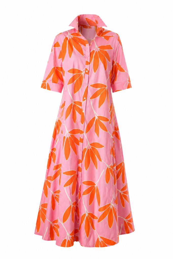 palm leaf shirt dress Palmer Palm Leaf Maxi Shirt Dress