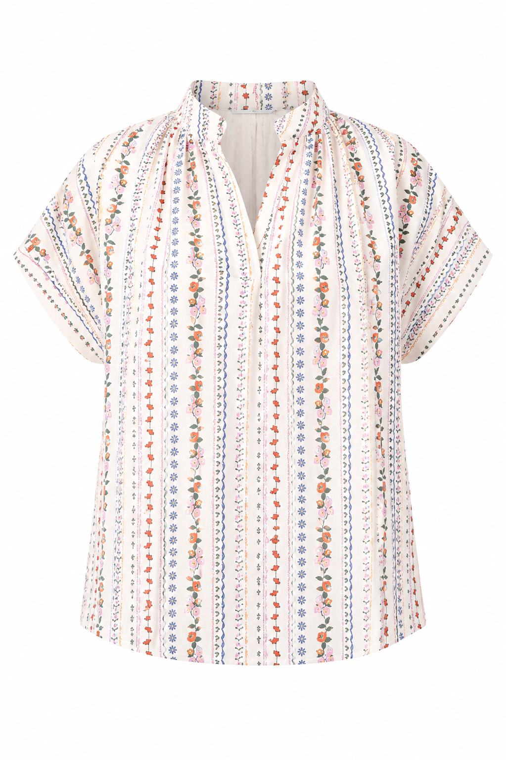 French Multi Floral V Neck Signature Top - Ivory