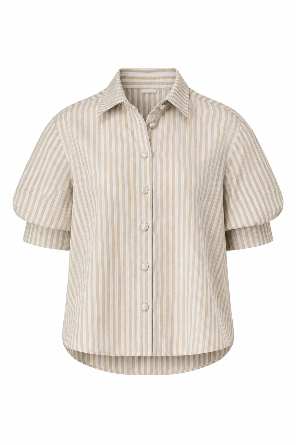 Stripe Linen Puff Sleeve Top - Light Tan