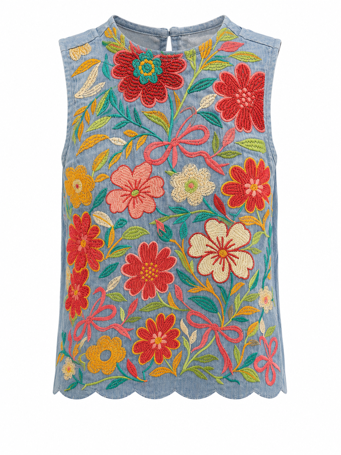 Sleeveless Embroidered Denim Top
