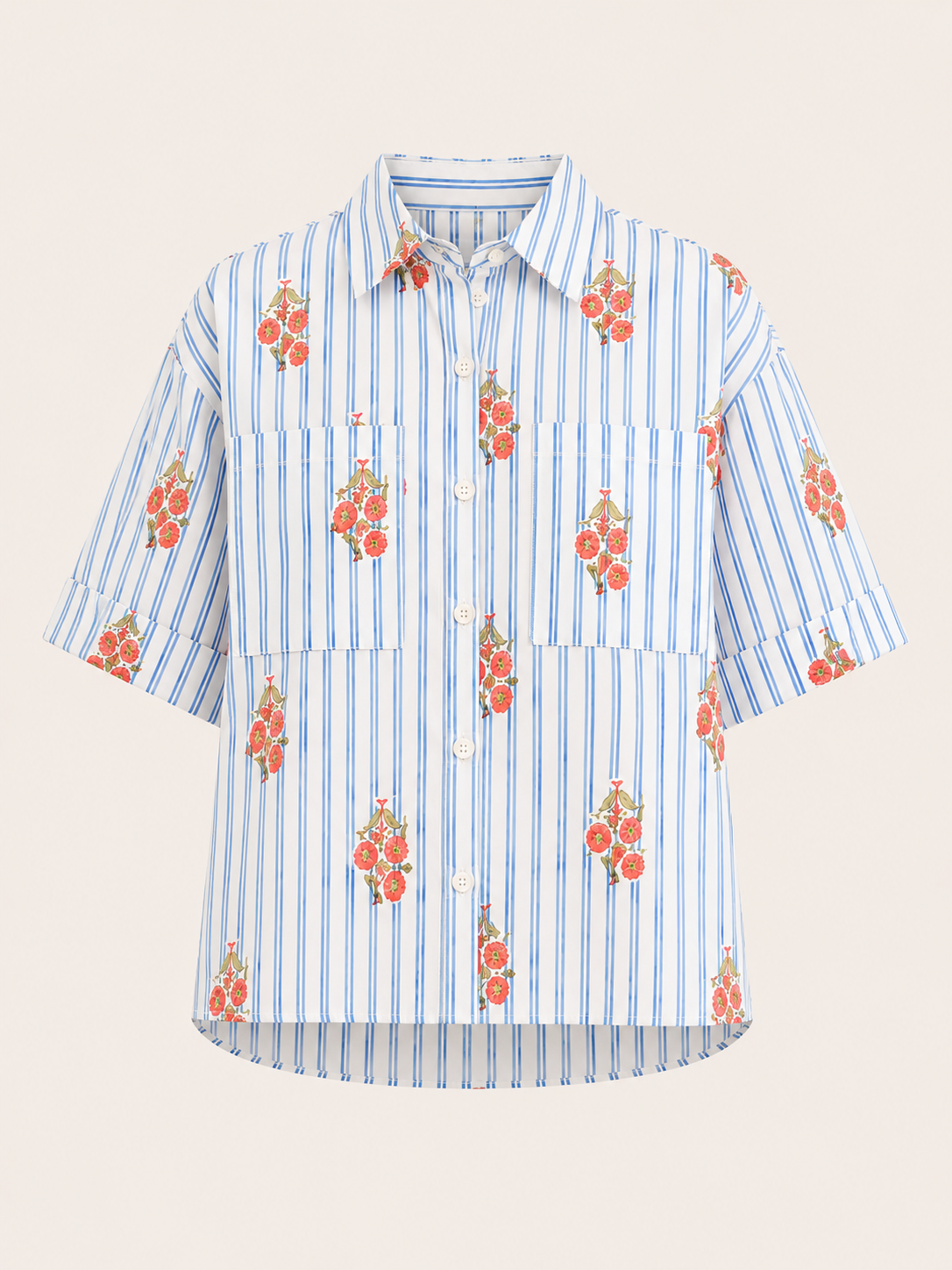 Stripe Floral Pocket Camp Top - Blue