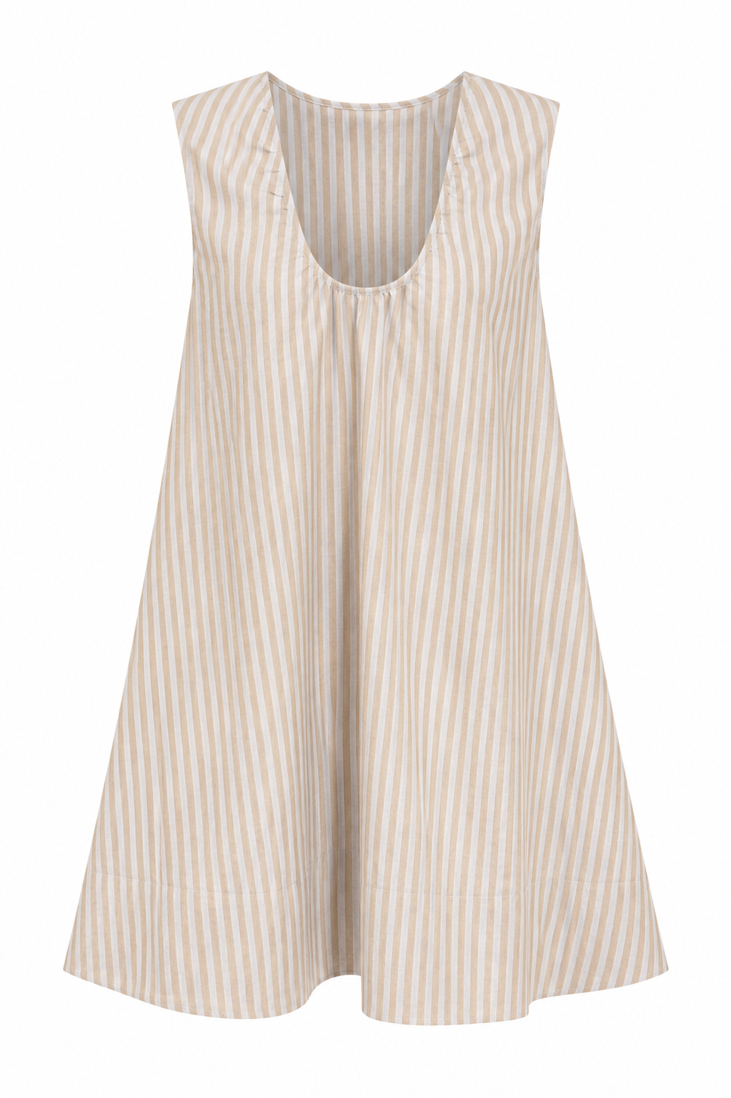 Linen Stripe Scoop Dress - Tan