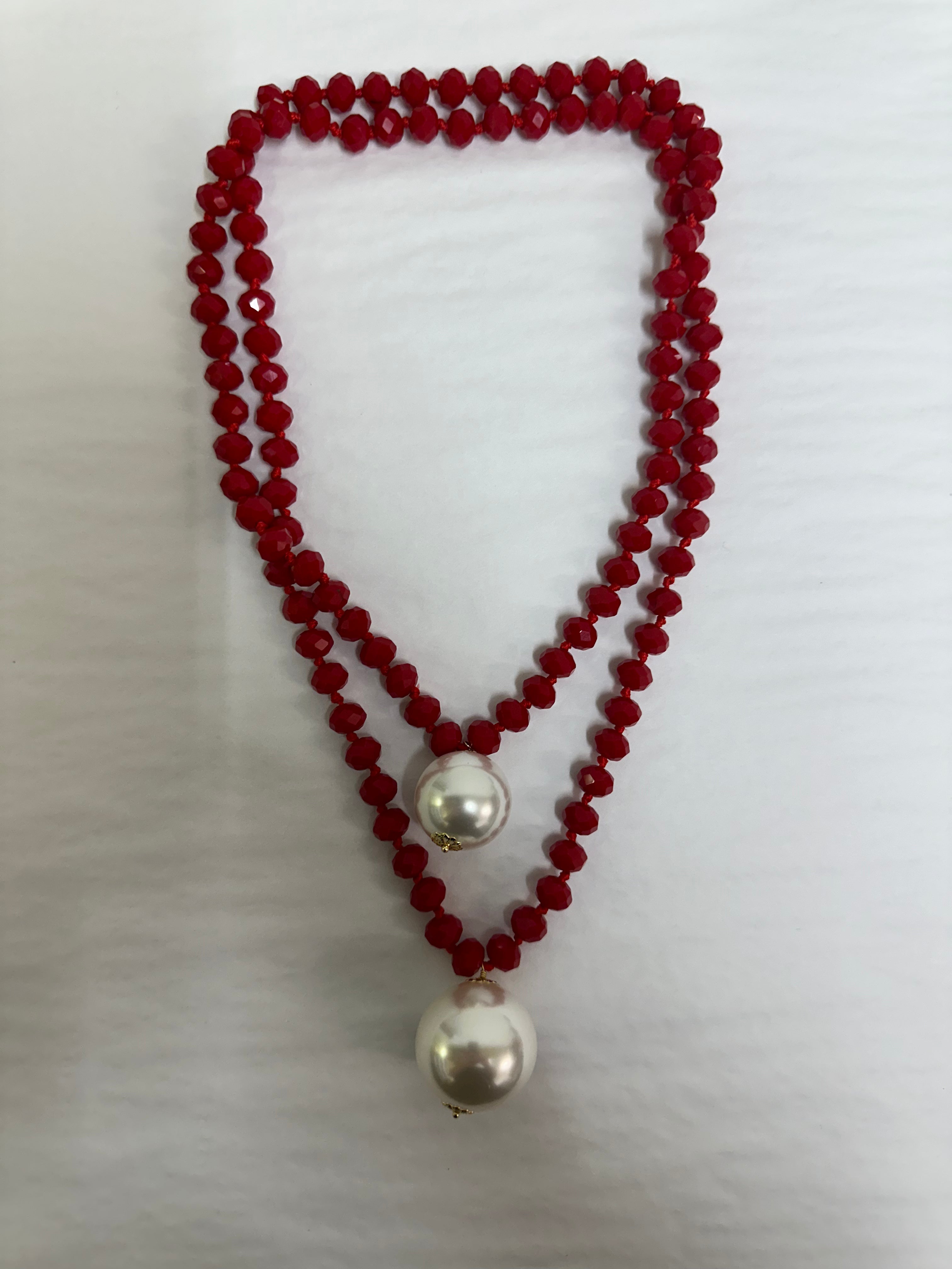 The Betty Necklace - Red w/ Pearl