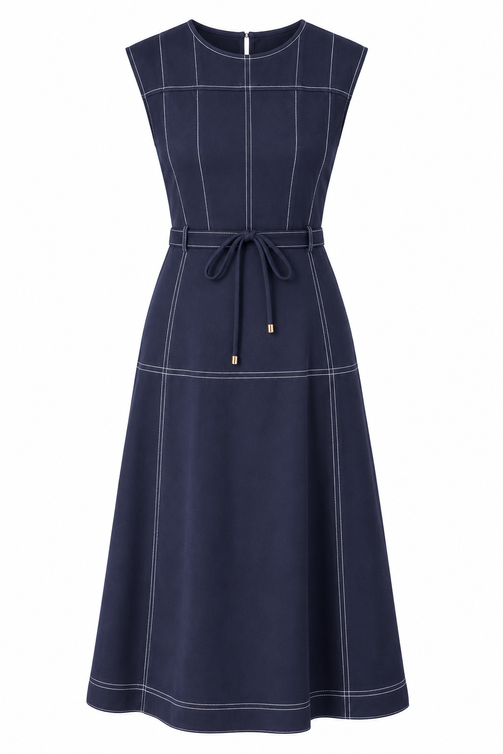 Tessa Top Stitch Sleeveless Midi - Navy