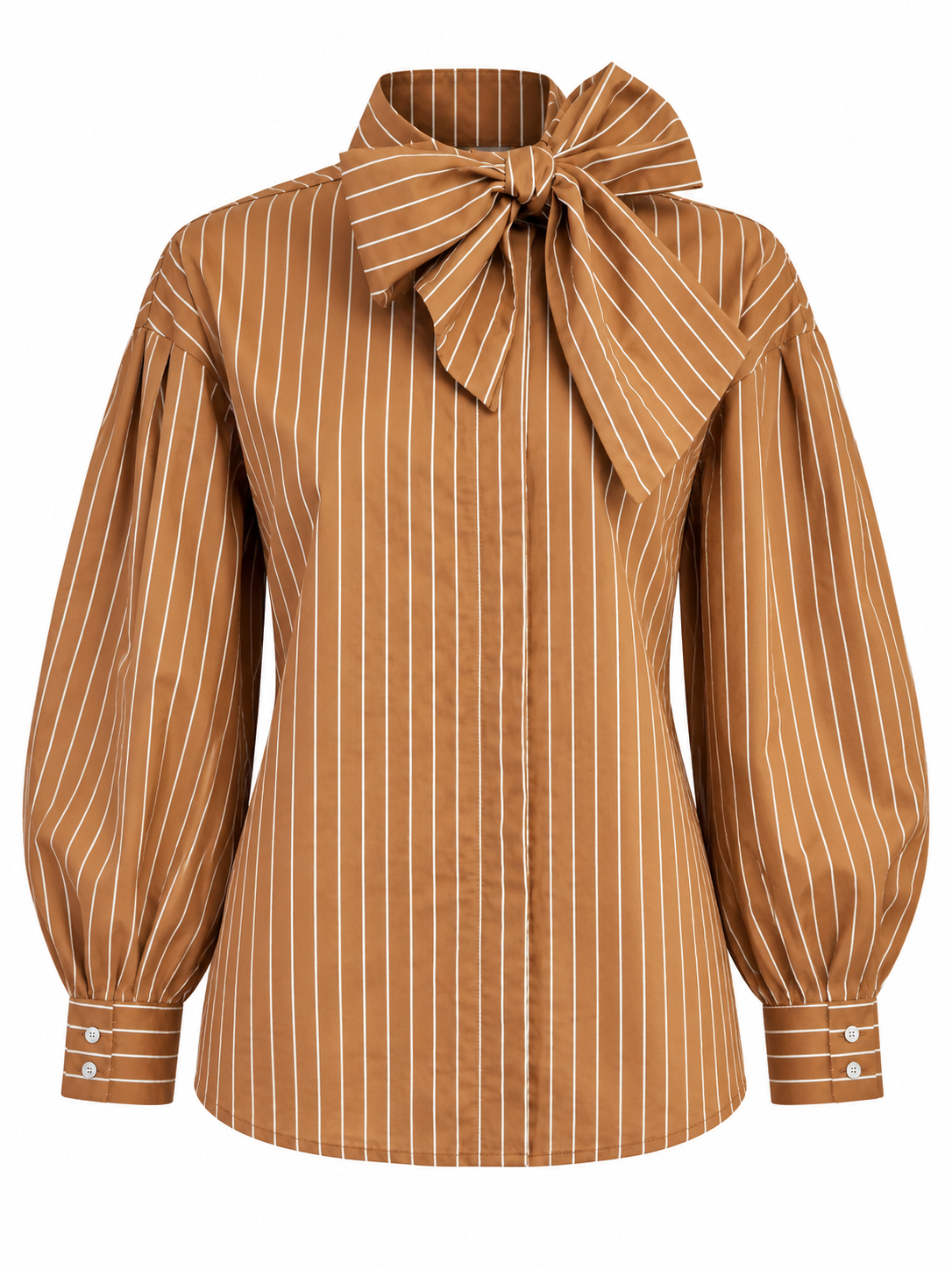 High Neck Stripe Shirt - Camel