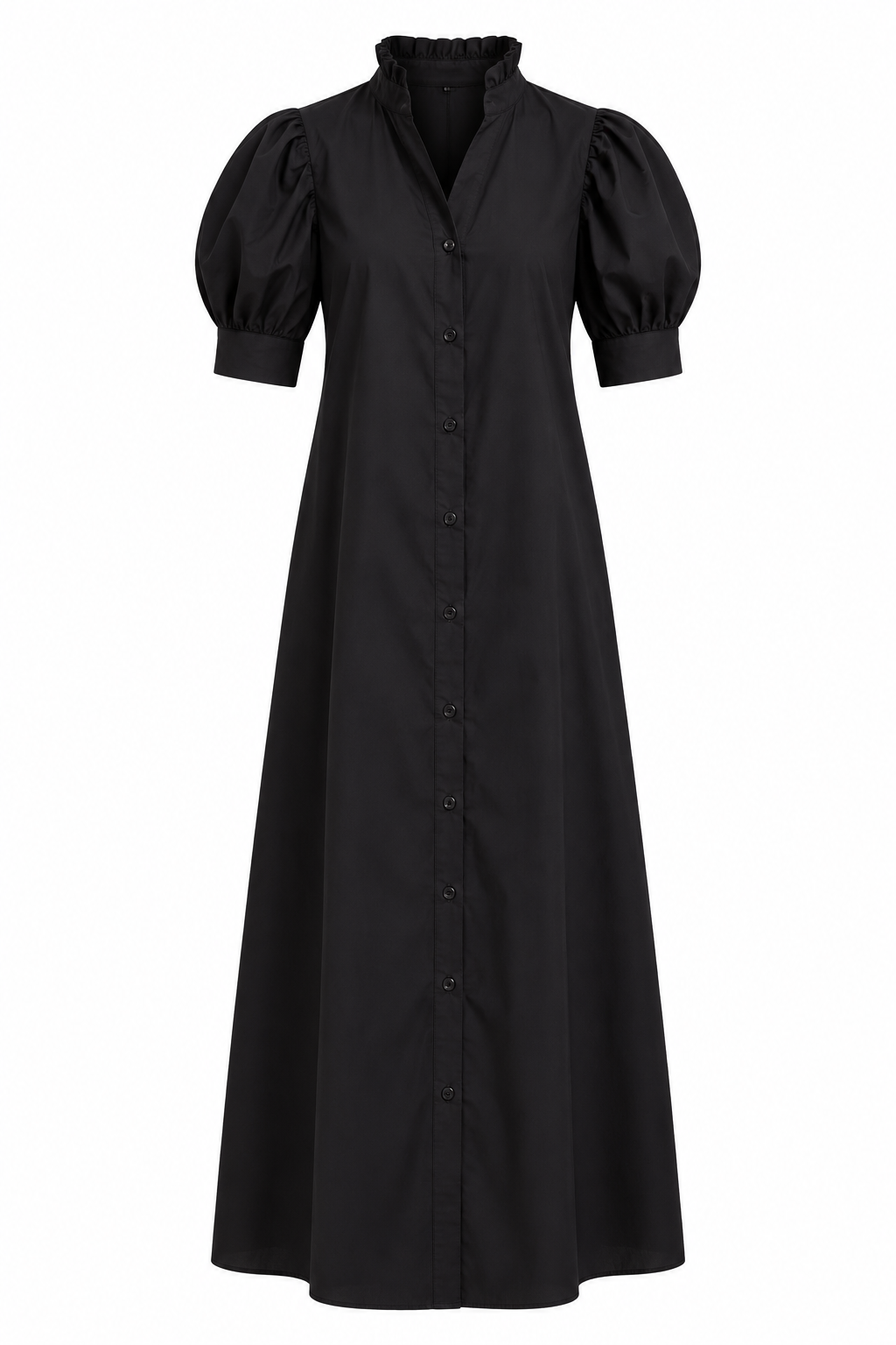 Solid Poplin Ruffle Neck Shirt Dress - Three Color Options