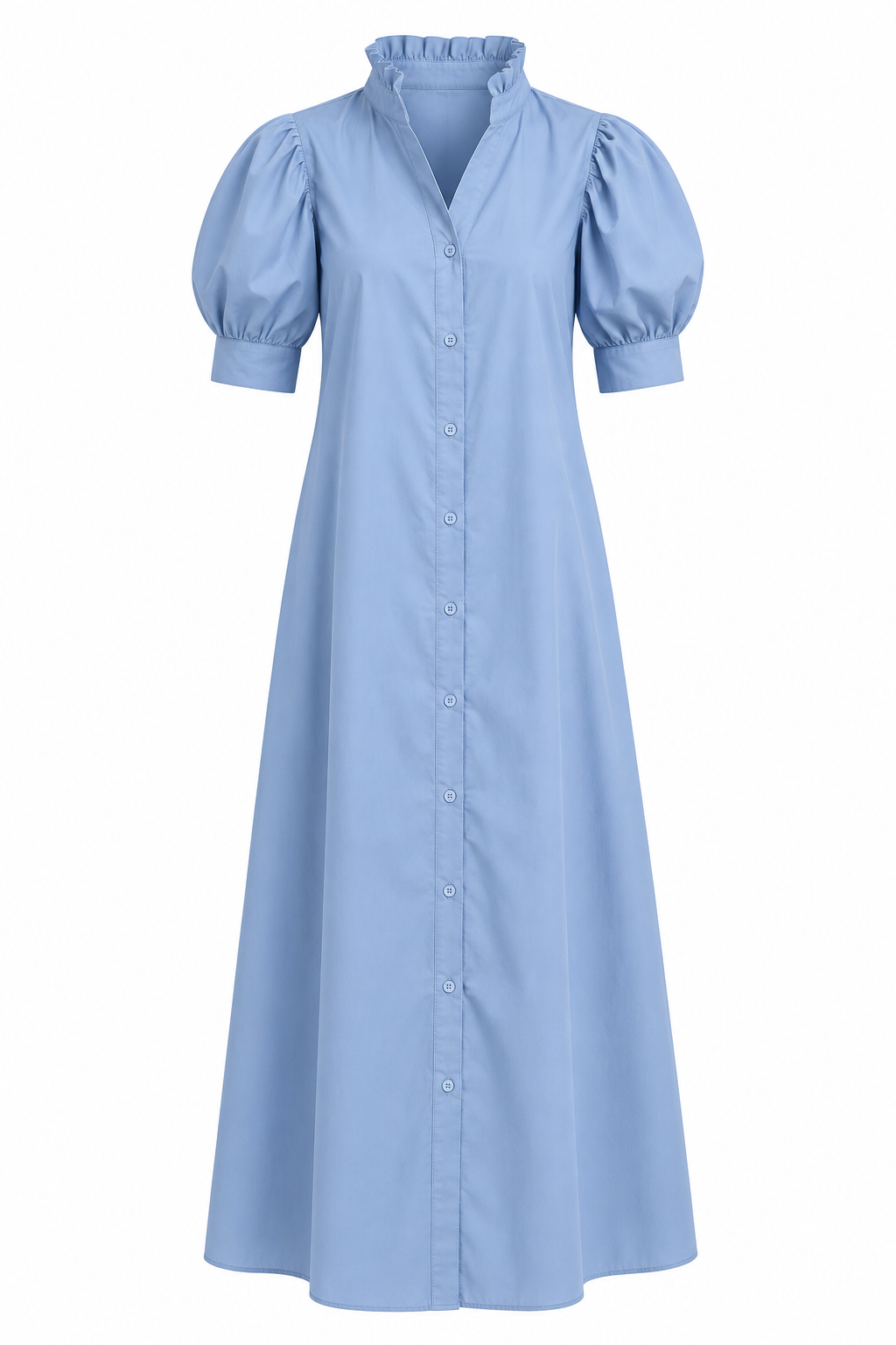 Solid Poplin Ruffle Neck Shirt Dress - Three Color Options