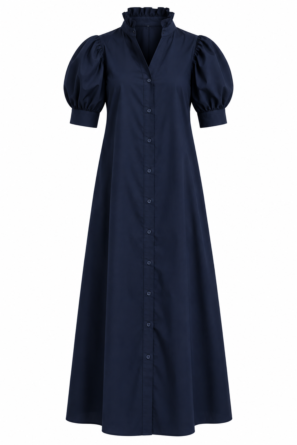 Solid Poplin Ruffle Neck Shirt Dress - Three Color Options