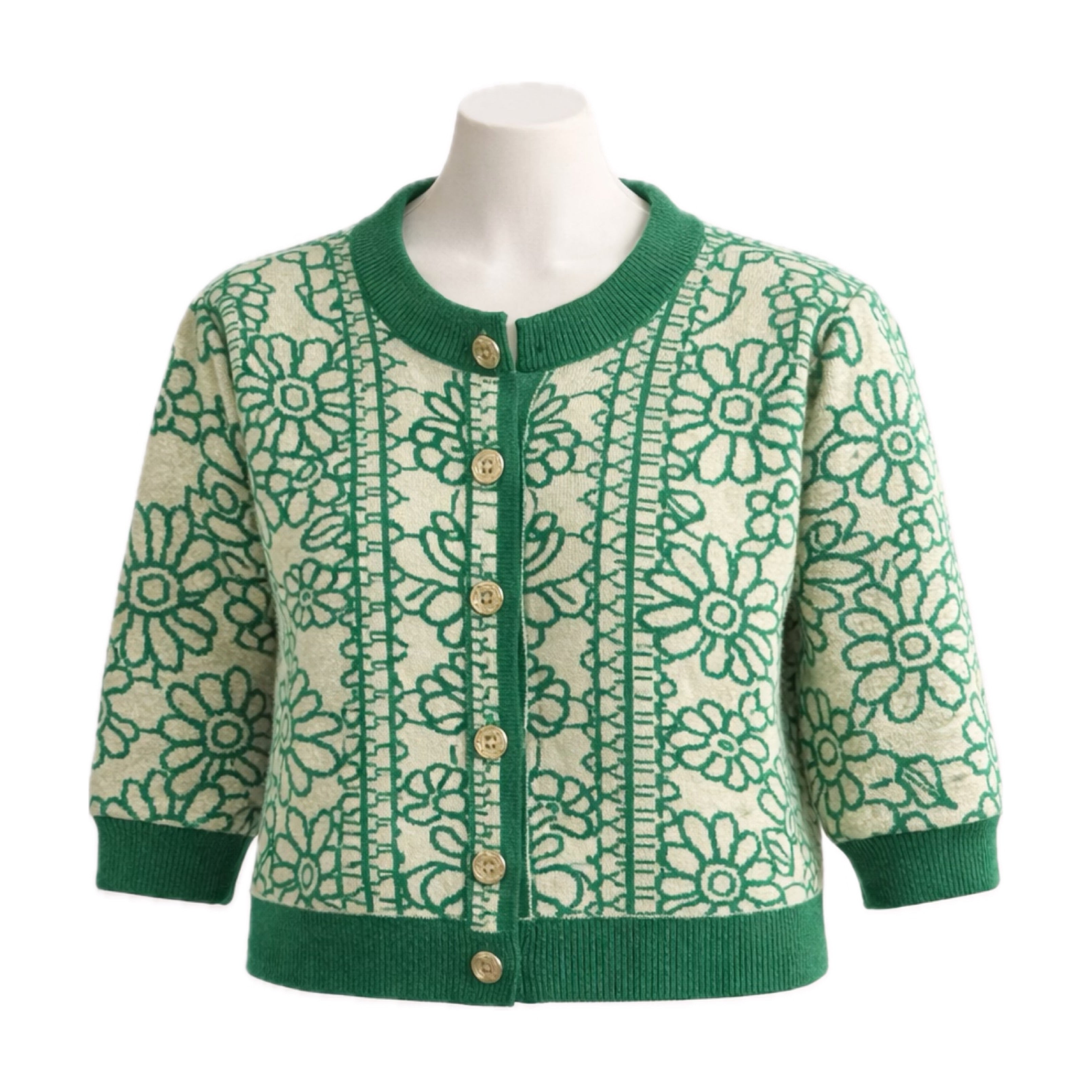 Short Sleeve Green Floral Button Up Top