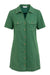 Green dress with short sleeves and button details on a white background