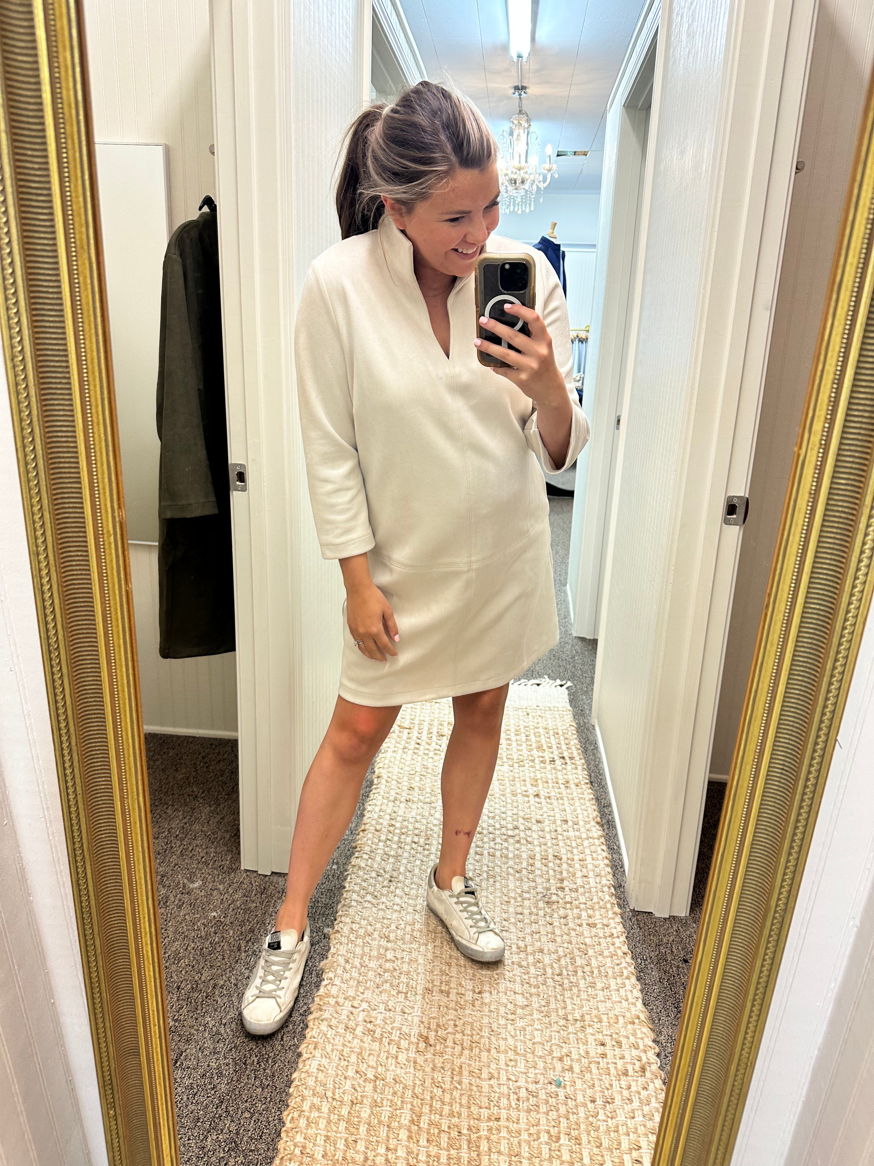 The Whitney Suede Dress - Cream