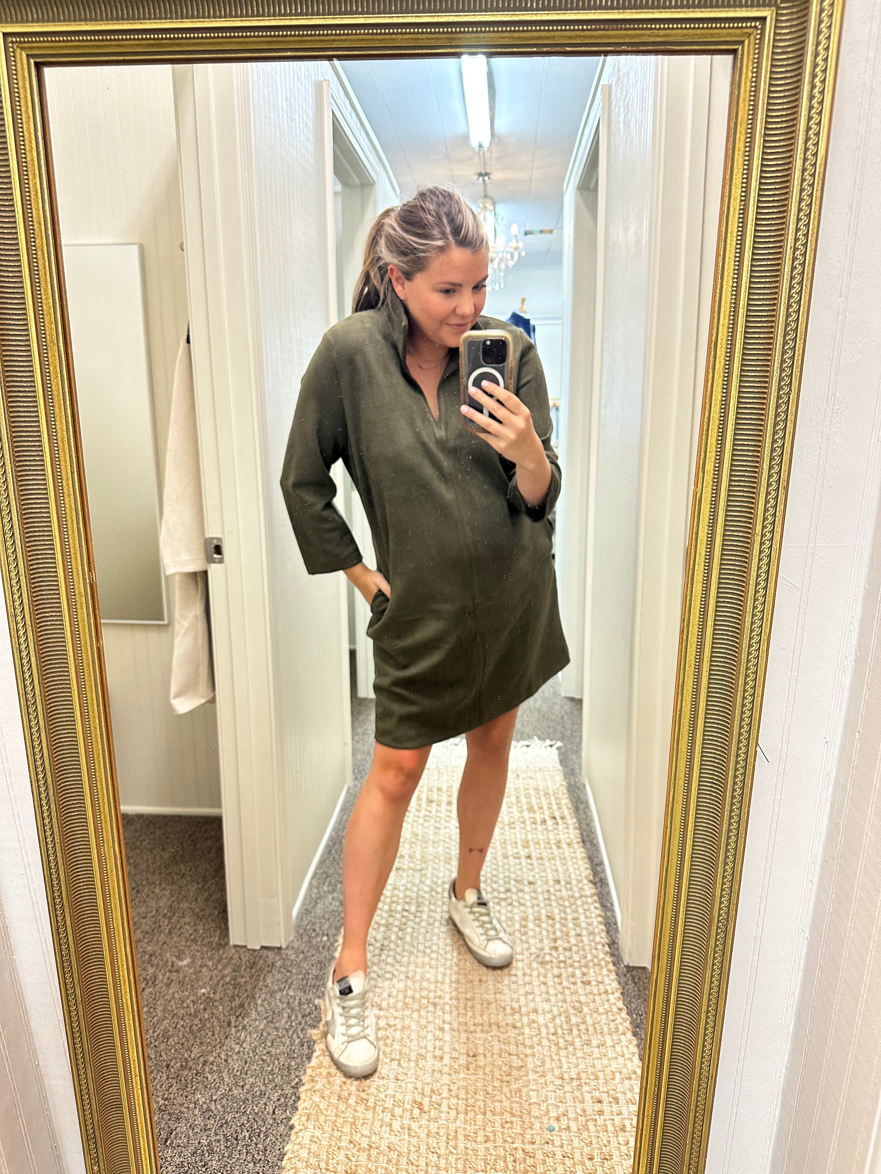 The Whitney Suede Dress- Hunter Green