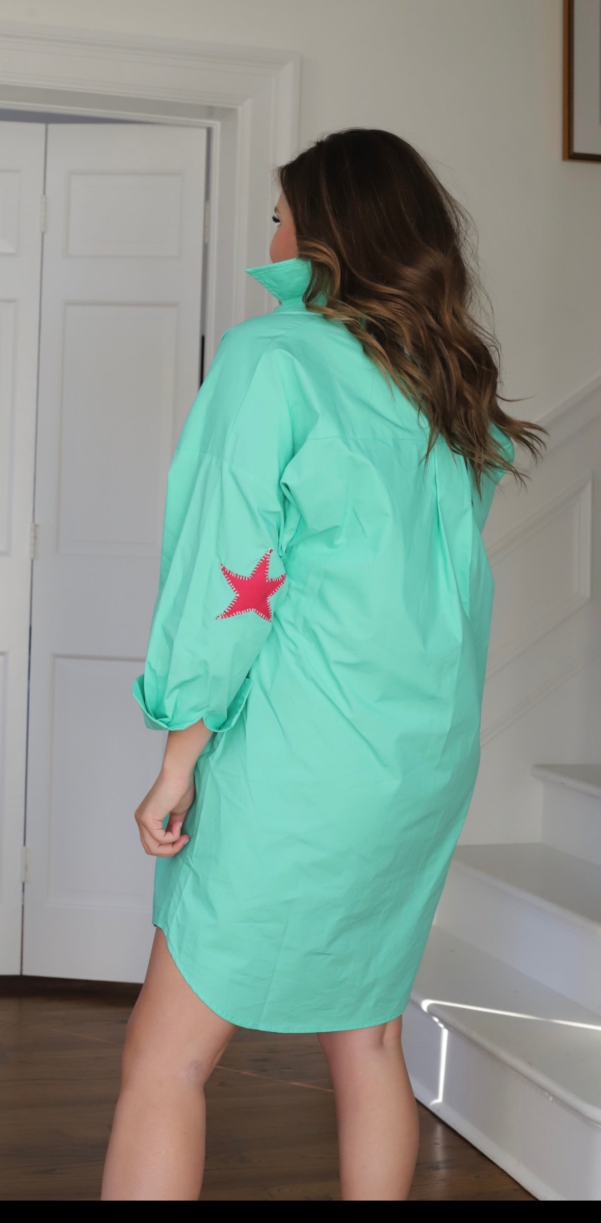 Preppy Star Dress - Green w/ Pink Star