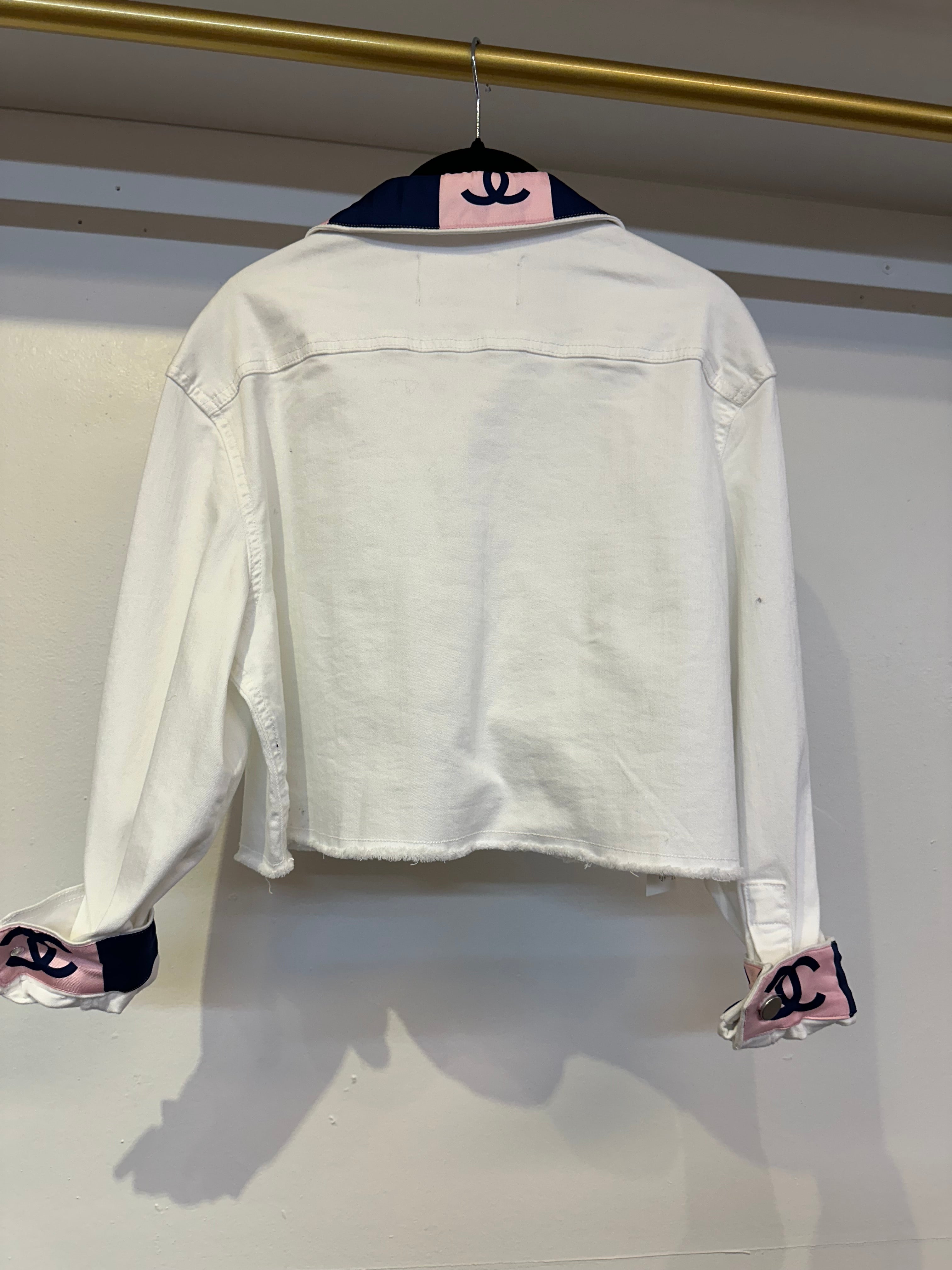 Repurposed Denim Jacket - Pink and White