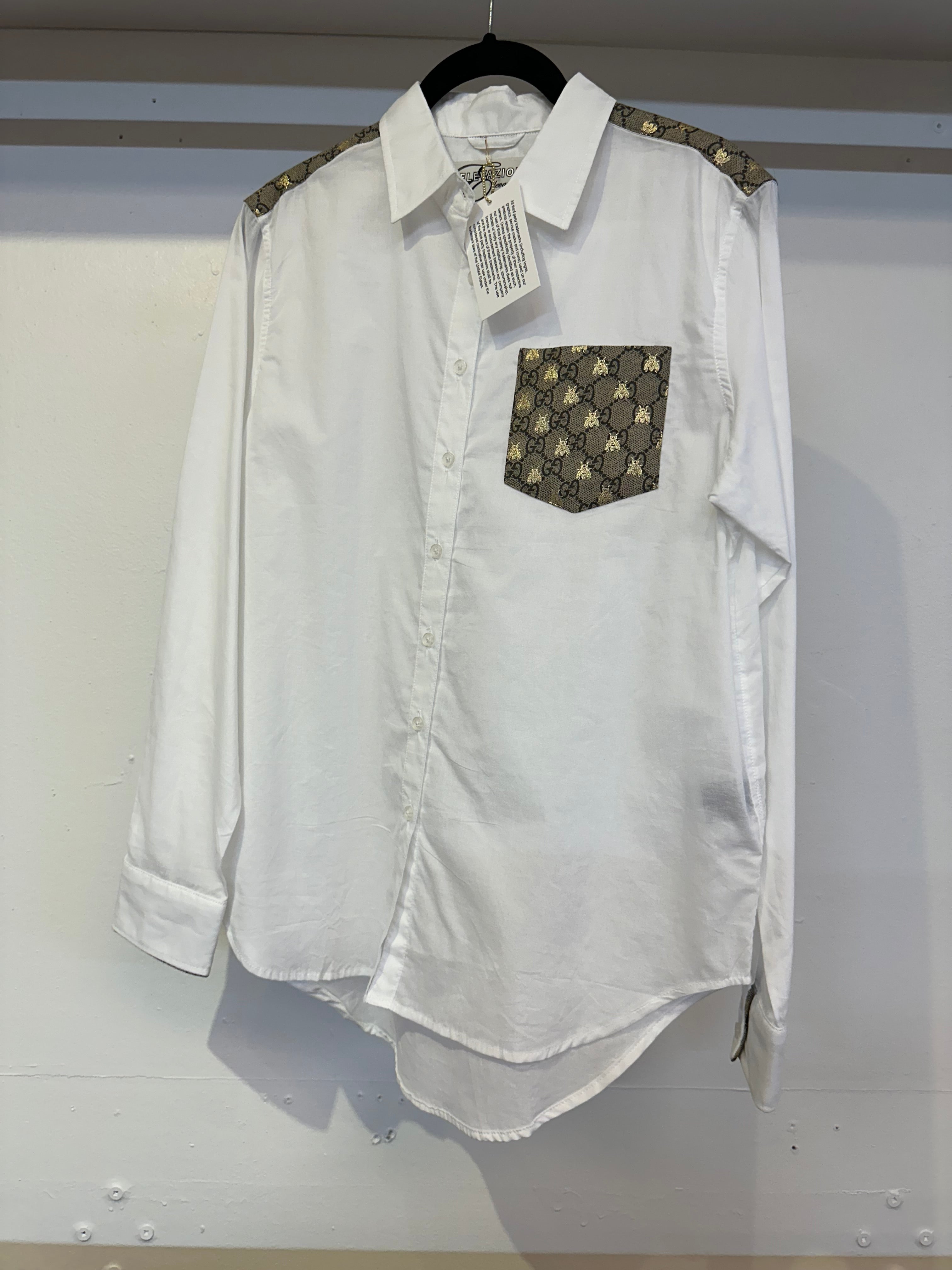 Repurposed Scarf Button Down - White Oxford - Gold Pocket — MeMe’s