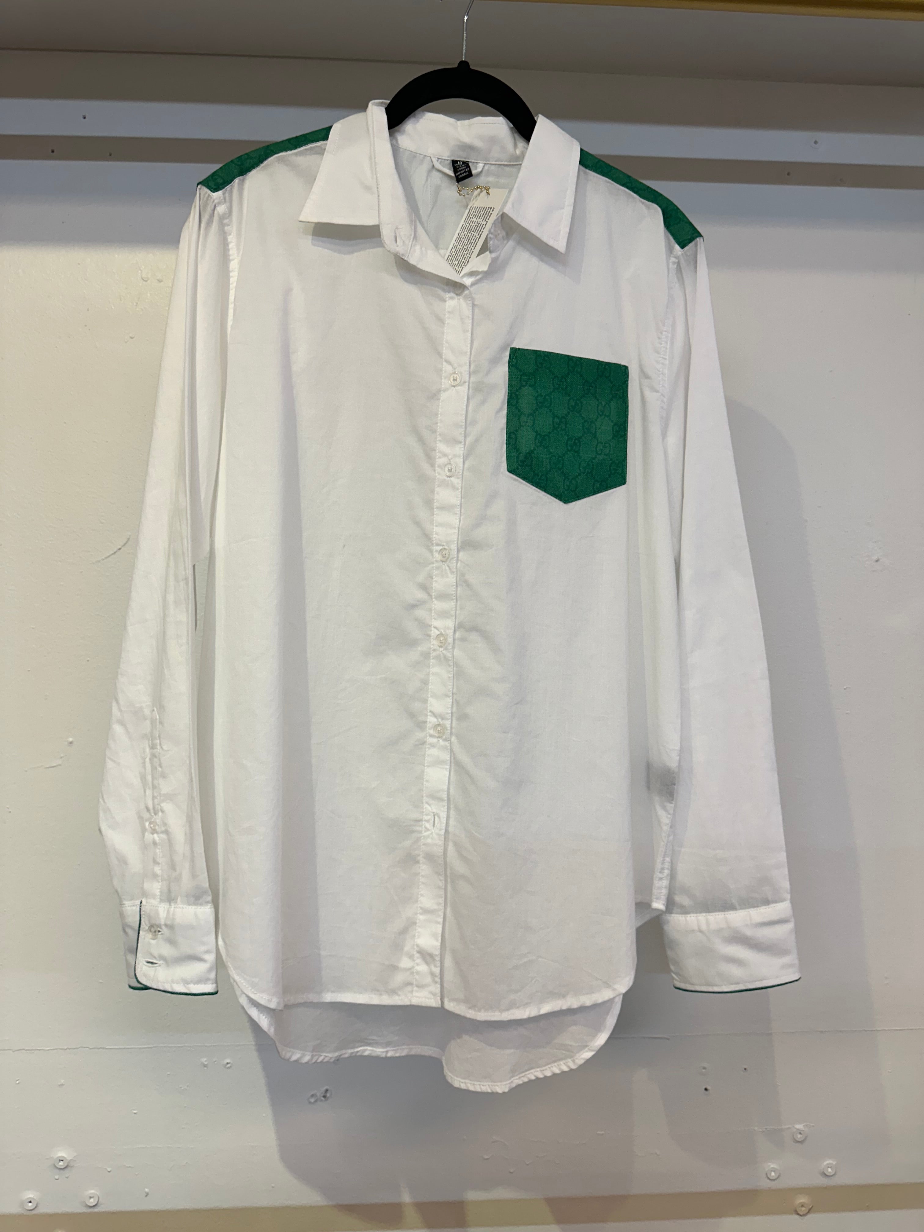 Repurposed Button Down Top - Green and White
